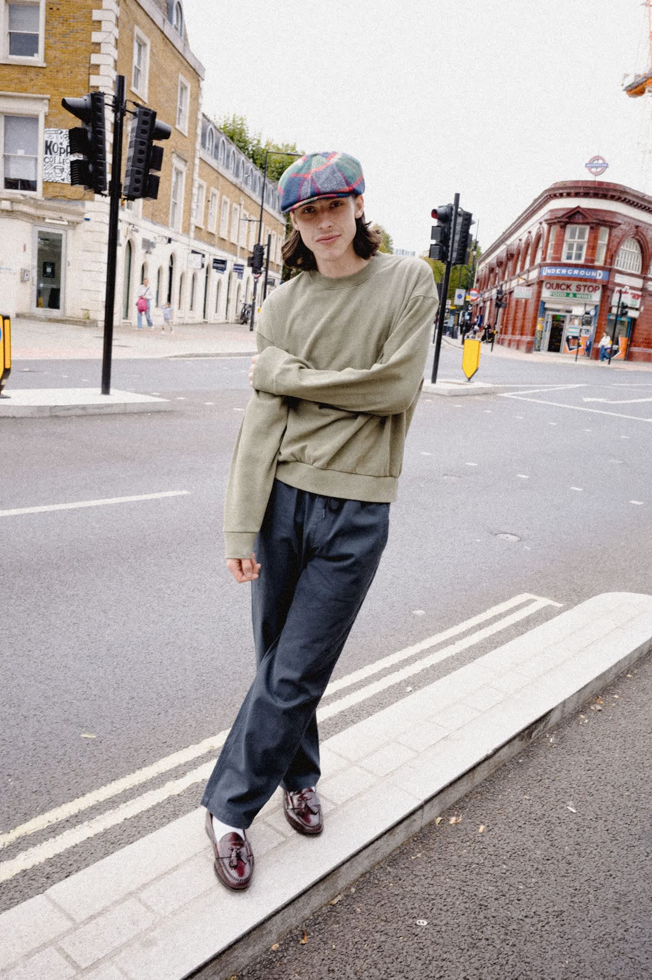 Men's Brixton Baseline Crew Fleece in the color Olive Surplus Vintage Wash - Men's Lifestyle 3.0