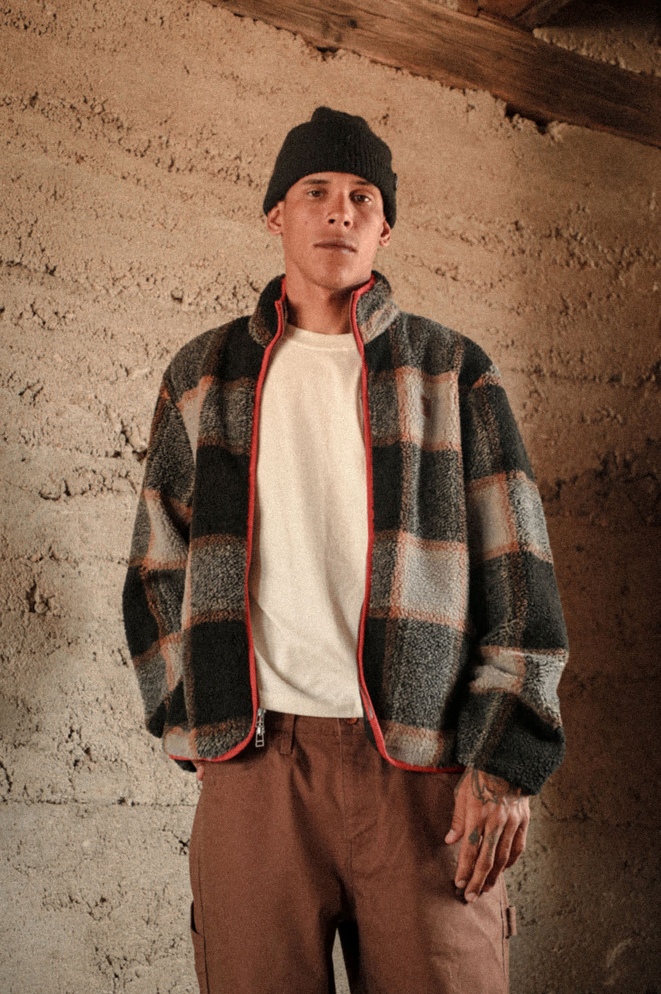 Men's Buffalo Plaid Sherpa Full Zip Jacket in the color Black/Cream - Men's Lifestyle 3.0