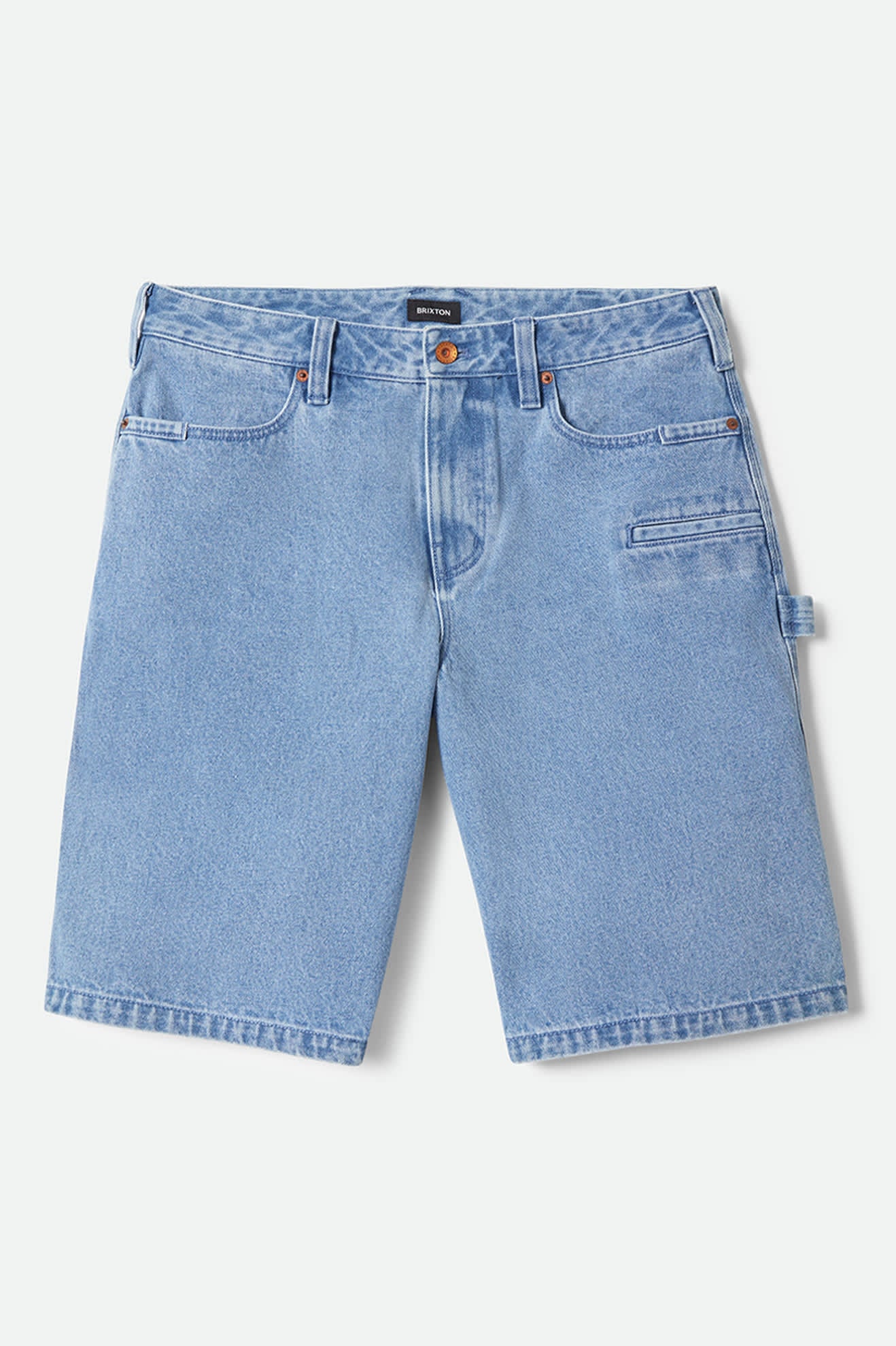Men's Builders Carpenter Baggy Short in the color Washed Blue Denim - Front Product Laydown Image