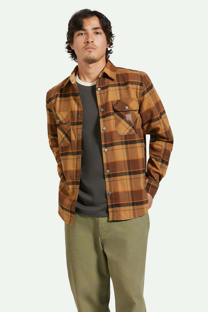 Men's Front Fit | Builders Bowery Stretch Water Resistant L/S Flannel - Burro Brown/Pinecone Brown/Black