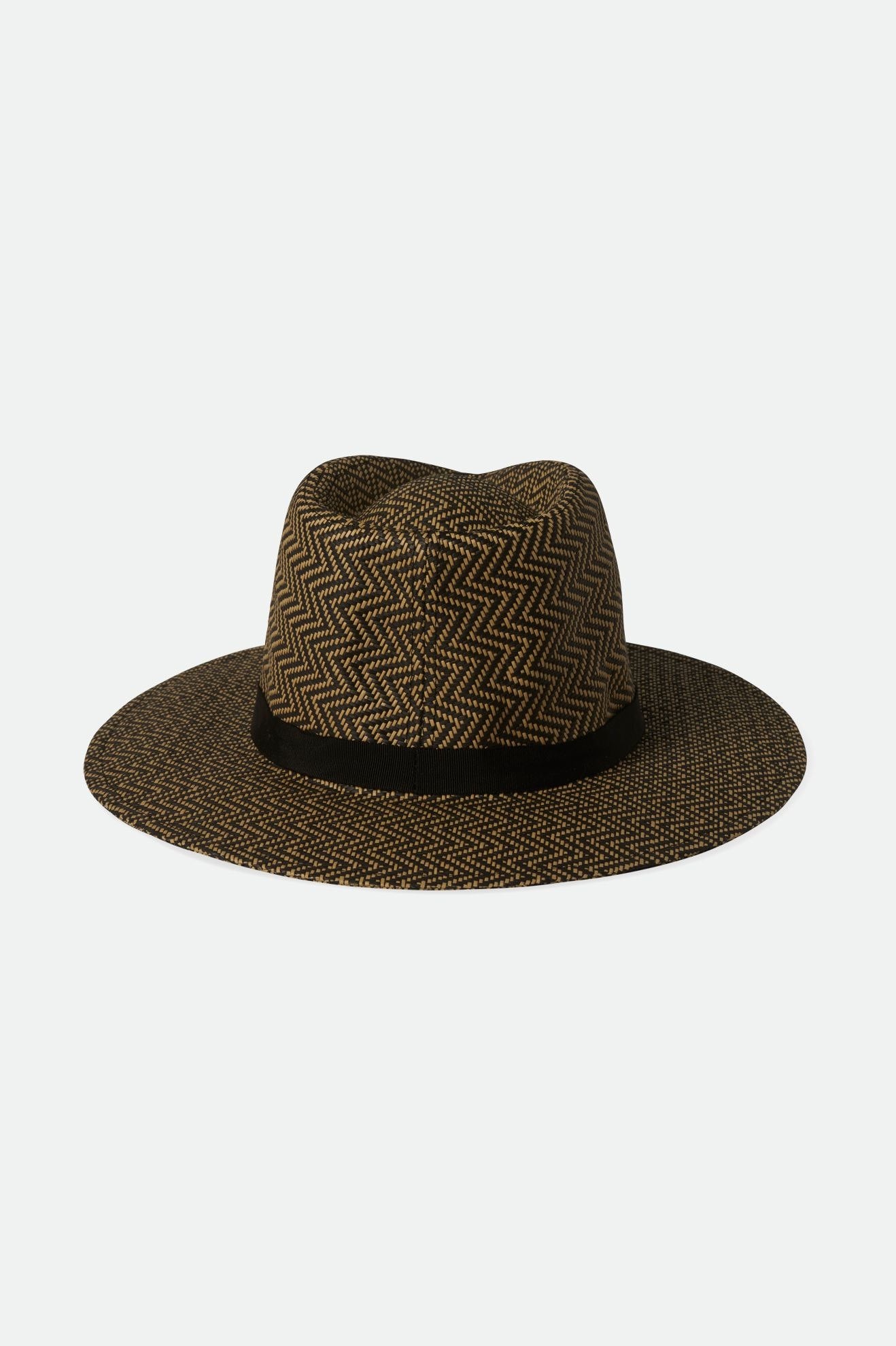 Back Laydown Image for Carolina Straw Packable Hat - Black/Natural