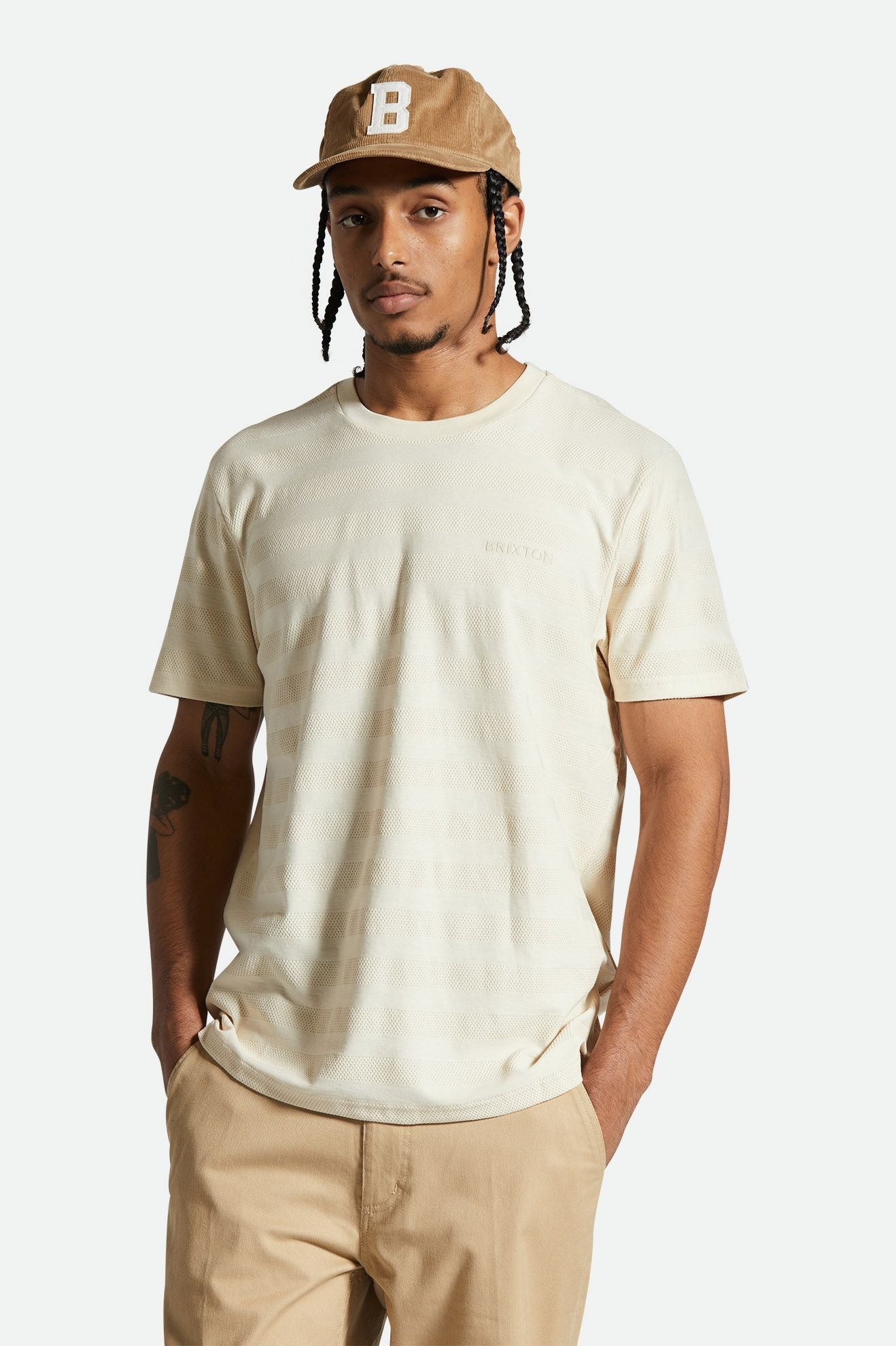 Men's Fit, Front View | The City Jacquard Stripe S/S Tee - Whitecap