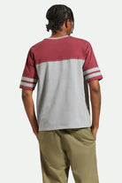 Men's Varsity Heavyweight Football T-Shirt in the color Heather Grey/Cordovan Red - Men's Back View