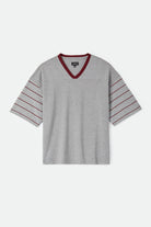 Men's Brixton Football T-Shirt in the color Heather Grey/Maroon - Front Product Laydown Image