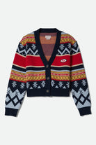 Women's Winter Racing Cardigan in the color Multi Racing Stripe - Front Product Laydown Image