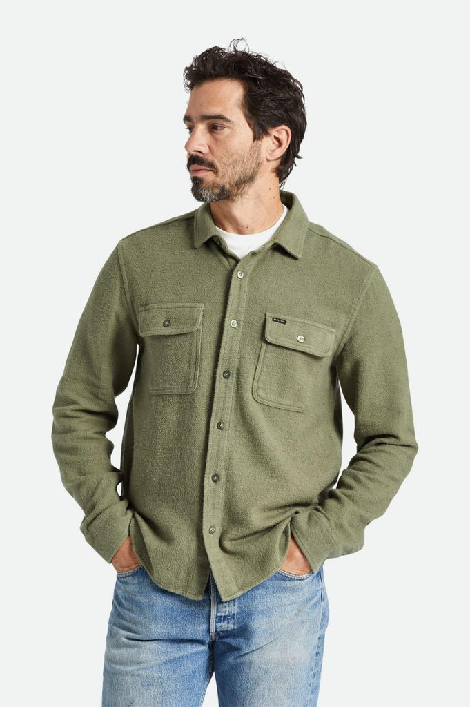 Men's Fit, Extra Shot | Bowery Textured Loop Twill L/S Overshirt - Olive Surplus