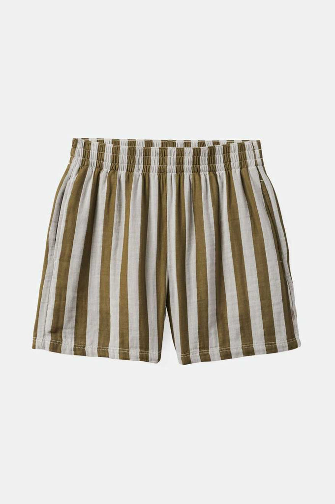 Brixton Women's Mykonos Stripe Boxer Short - Military Olive | Profile