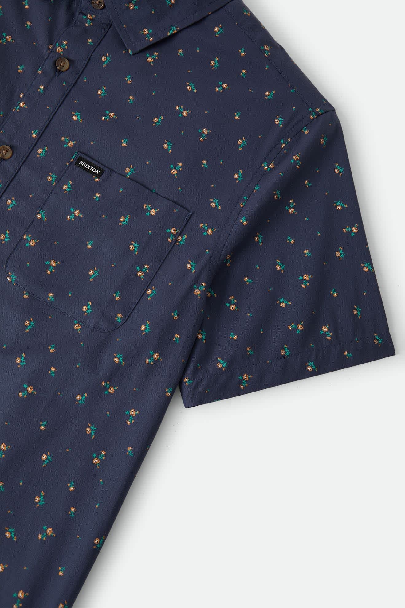 Men's Charter Print Shirt in the color Washed Navy/Micro Floral - Additional Laydown image