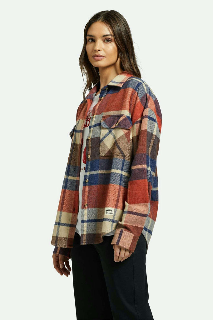 Women's Side Fit | Bowery Women's Classic L/S Flannel - Navy/Mars Red/Whitecap