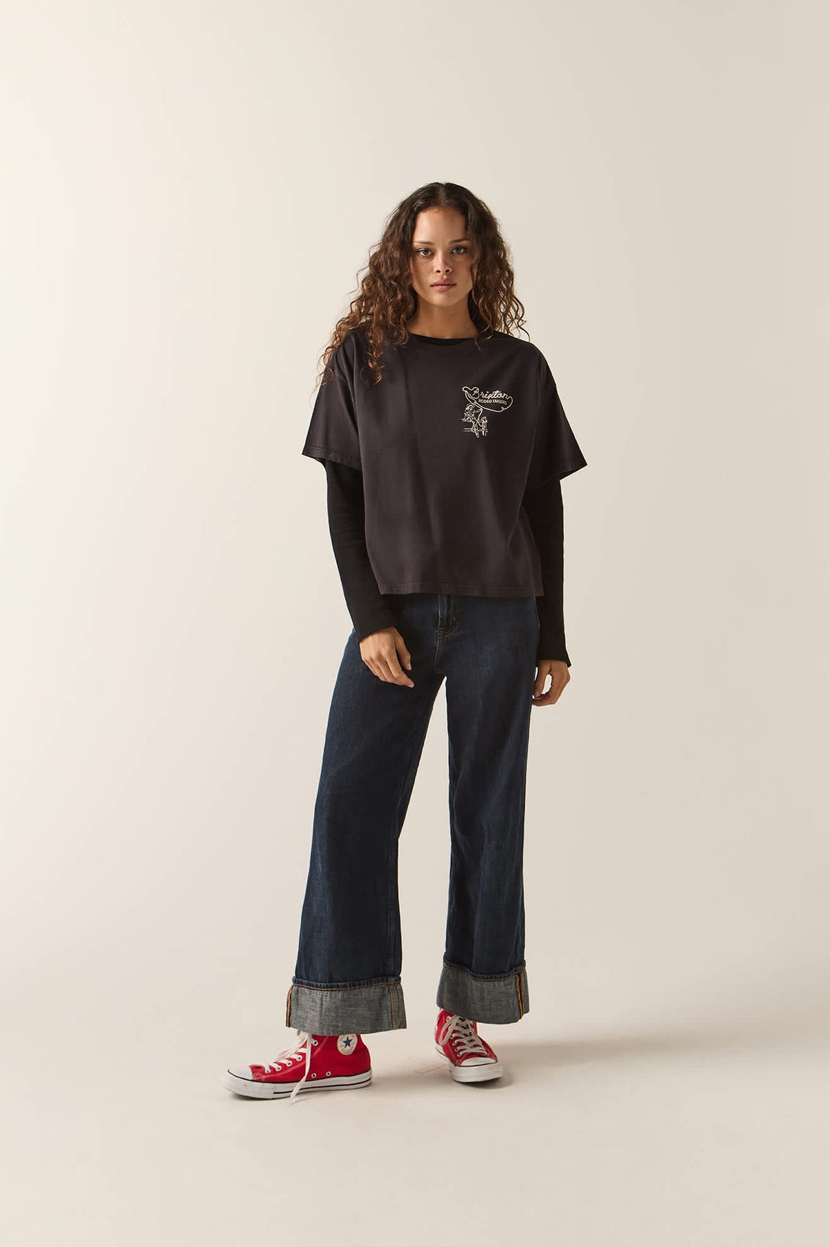 Women's Rodeo Trailors Boxy Crop T-Shirt in the color Black - Women's Front Fit Image