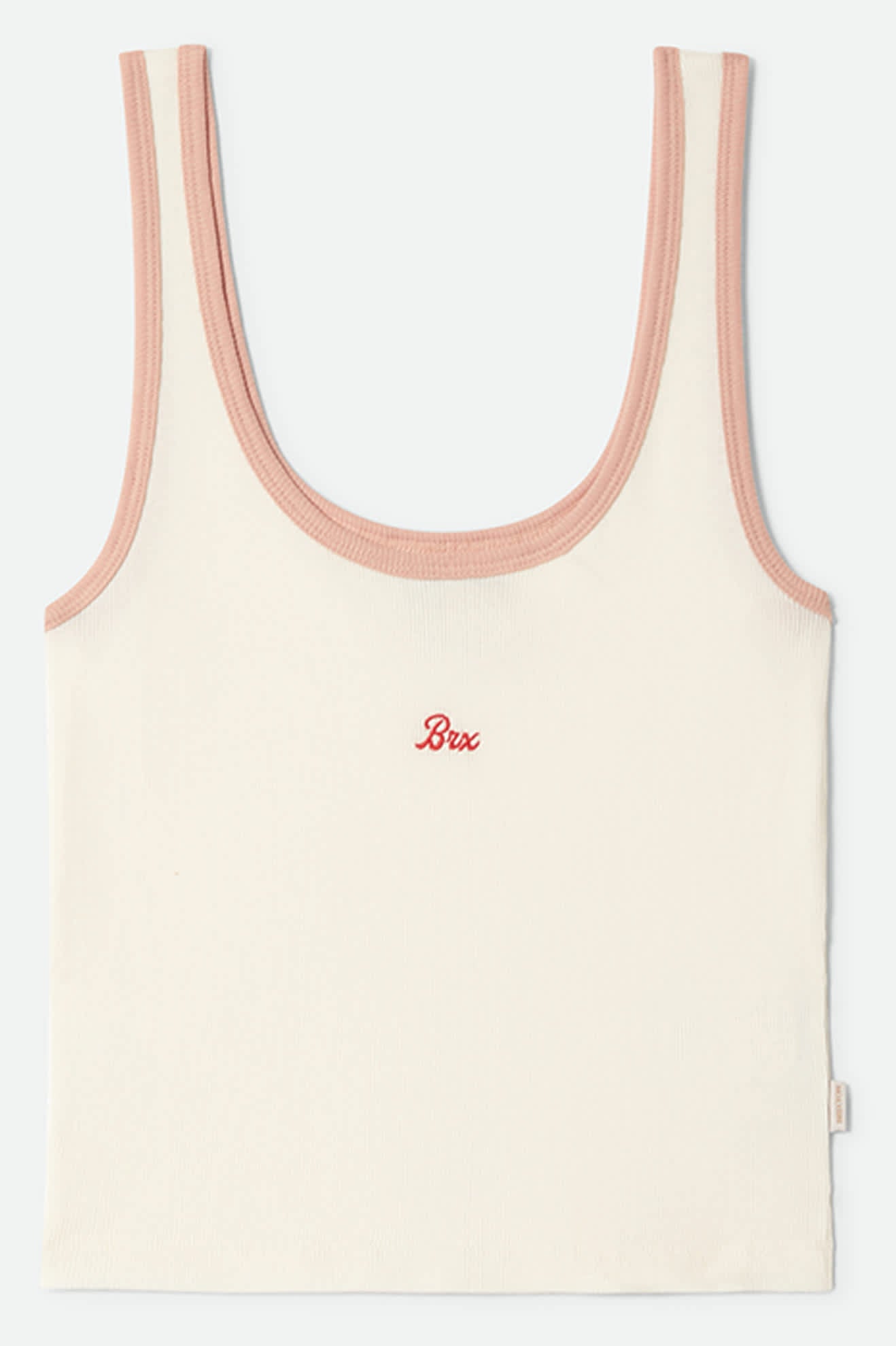 Women's Ringer Organic A-Tank in the color Off White/Silver Pink - Front Product Laydown Image