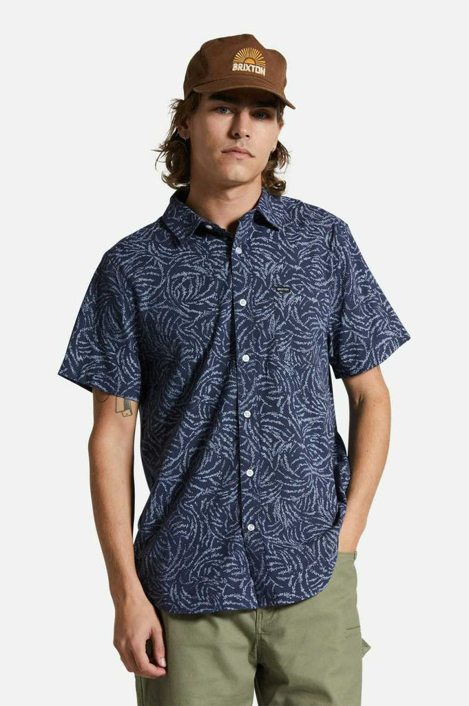 Men's Fit, Front View | Charter Print S/S Shirt - Washed Navy/Dusty Ripple