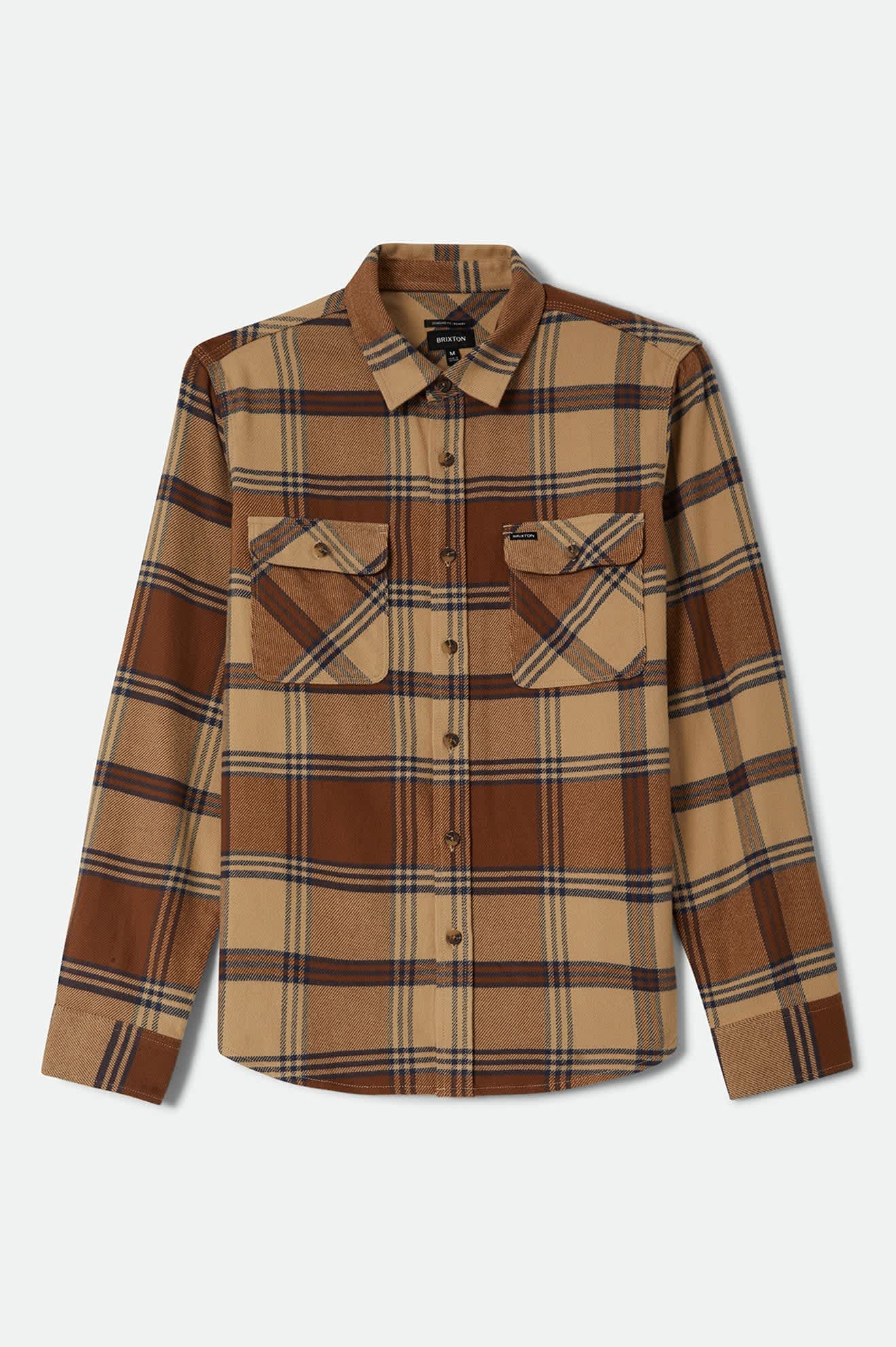 Men's Bowery Flannel in the color Sand/Bison - Front Product Laydown Image