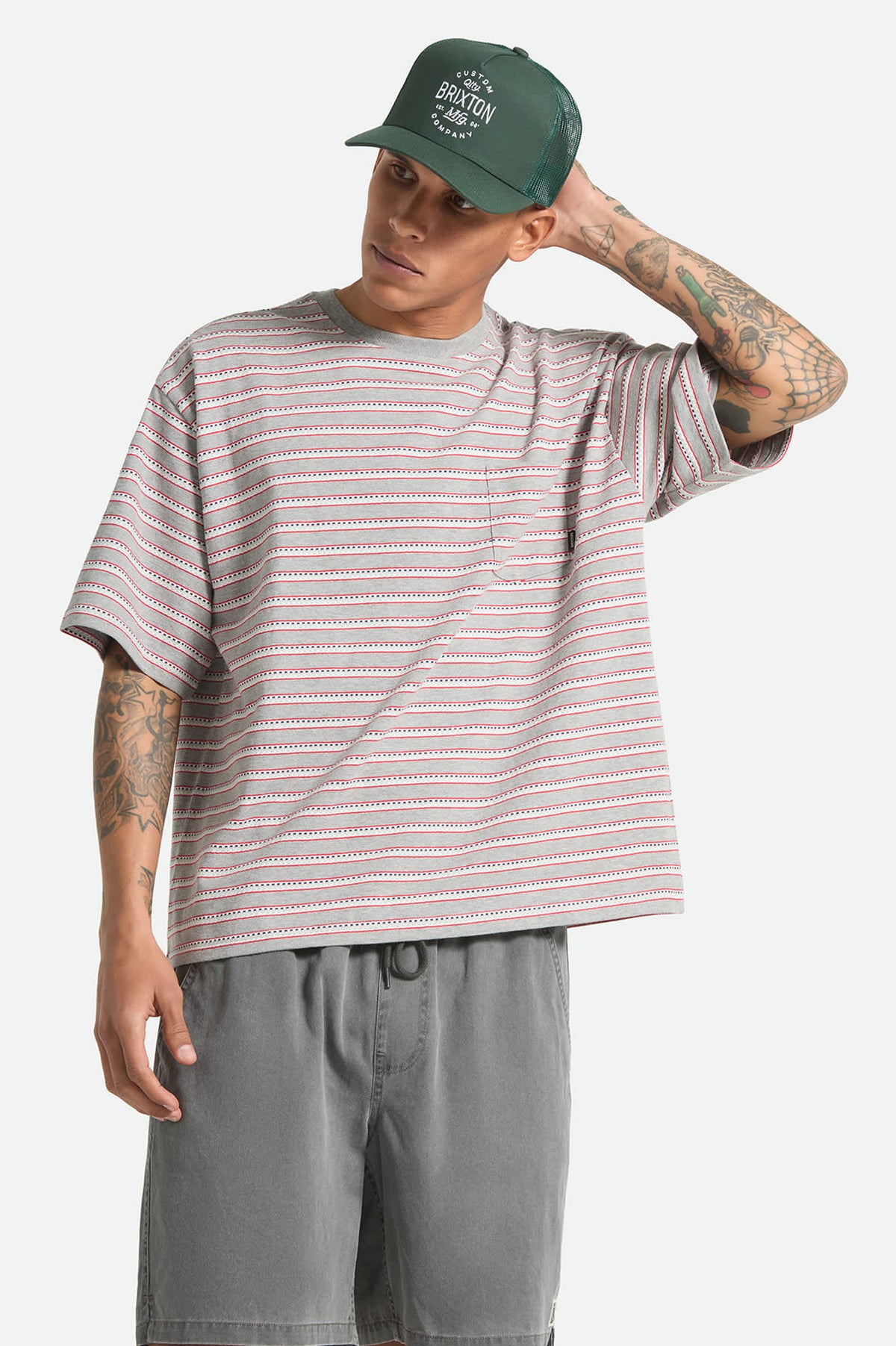Men's Poolside Pique Box Crop T-Shirt in the color Heather Grey - Men's Front View