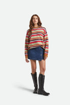 Women's Cozy Crew Sweater in the color Multi Stripe - Women's Back View