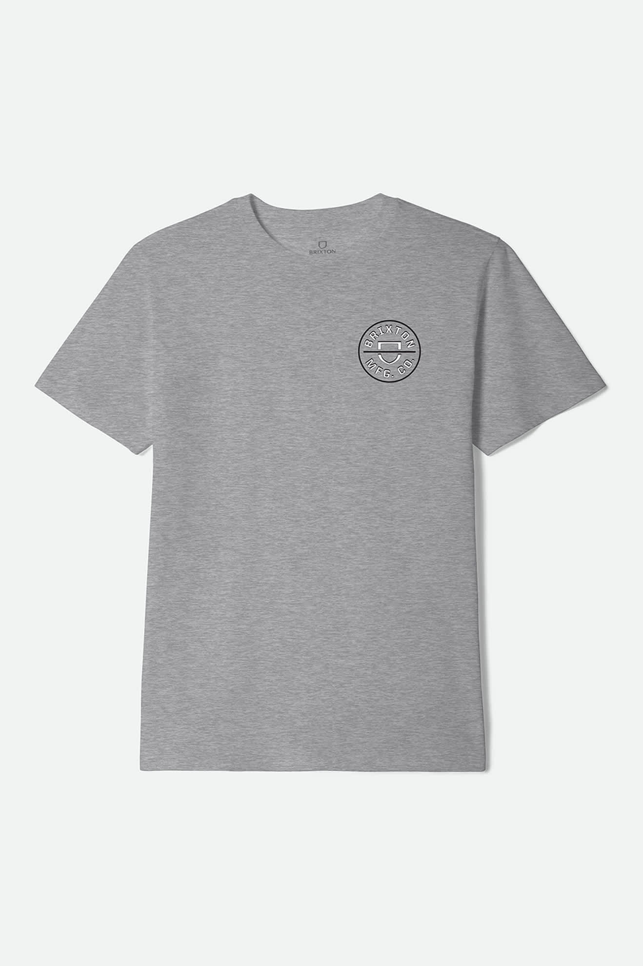 Men's Crest II Short Sleeve Standard T-Shirt in the color Heather Grey/White/Black - Front Product Laydown Image