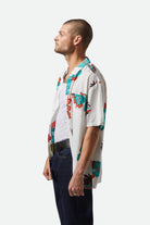 Men's CRU Print Relaxed S/S Shirt in the color Off White/Aquatic Green Floral - Men's Side View