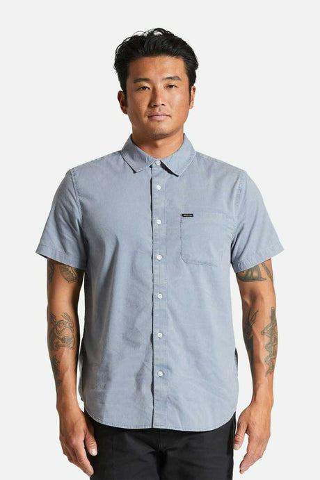 Men's Fit, Front View | Charter Sol Wash S/S Woven Shirt - Flint Stone Blue Sol Wash