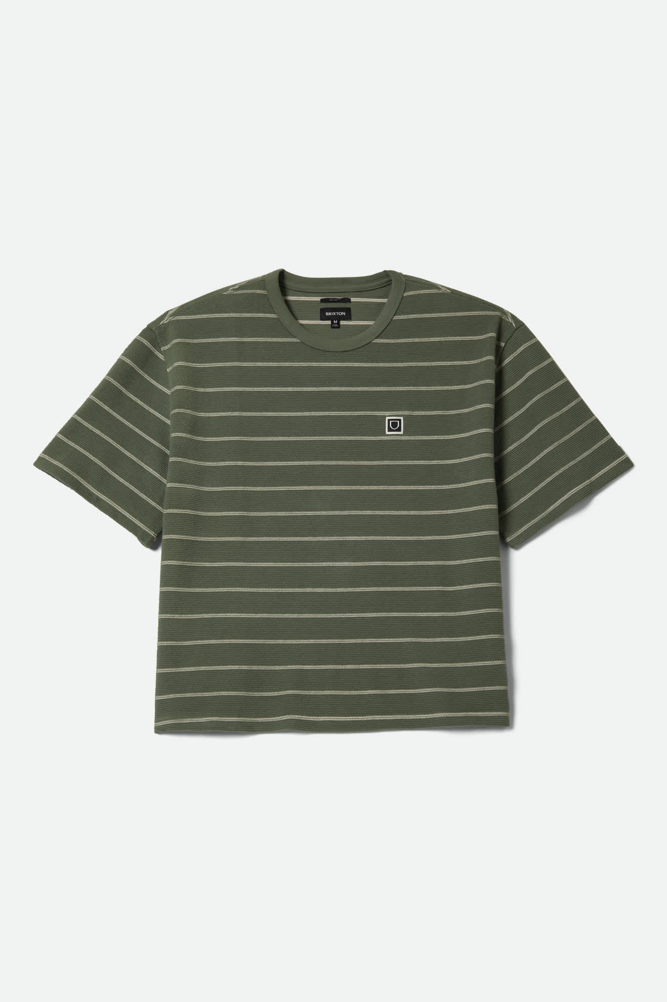 Men's Shield Pique Boxy T-Shirt in the color Dark Olive/Whitecap - Front Product Laydown Image