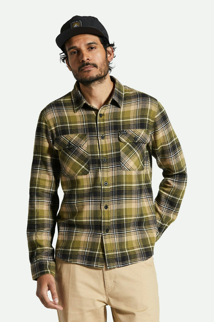Men's Fit, Front View | Bowery Flannel - Green Kelp/Sand/Black