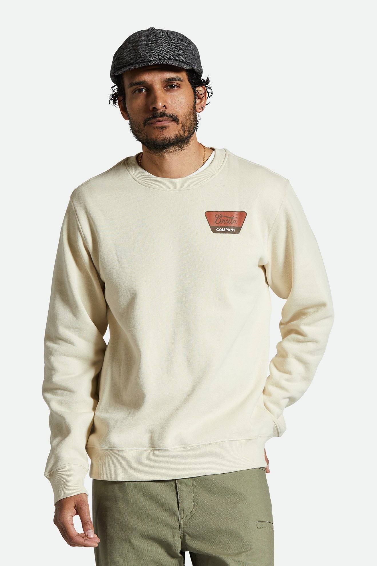 Men's Fit, Front View | Linwood Crew - Whitecap/Terracotta/Sepia
