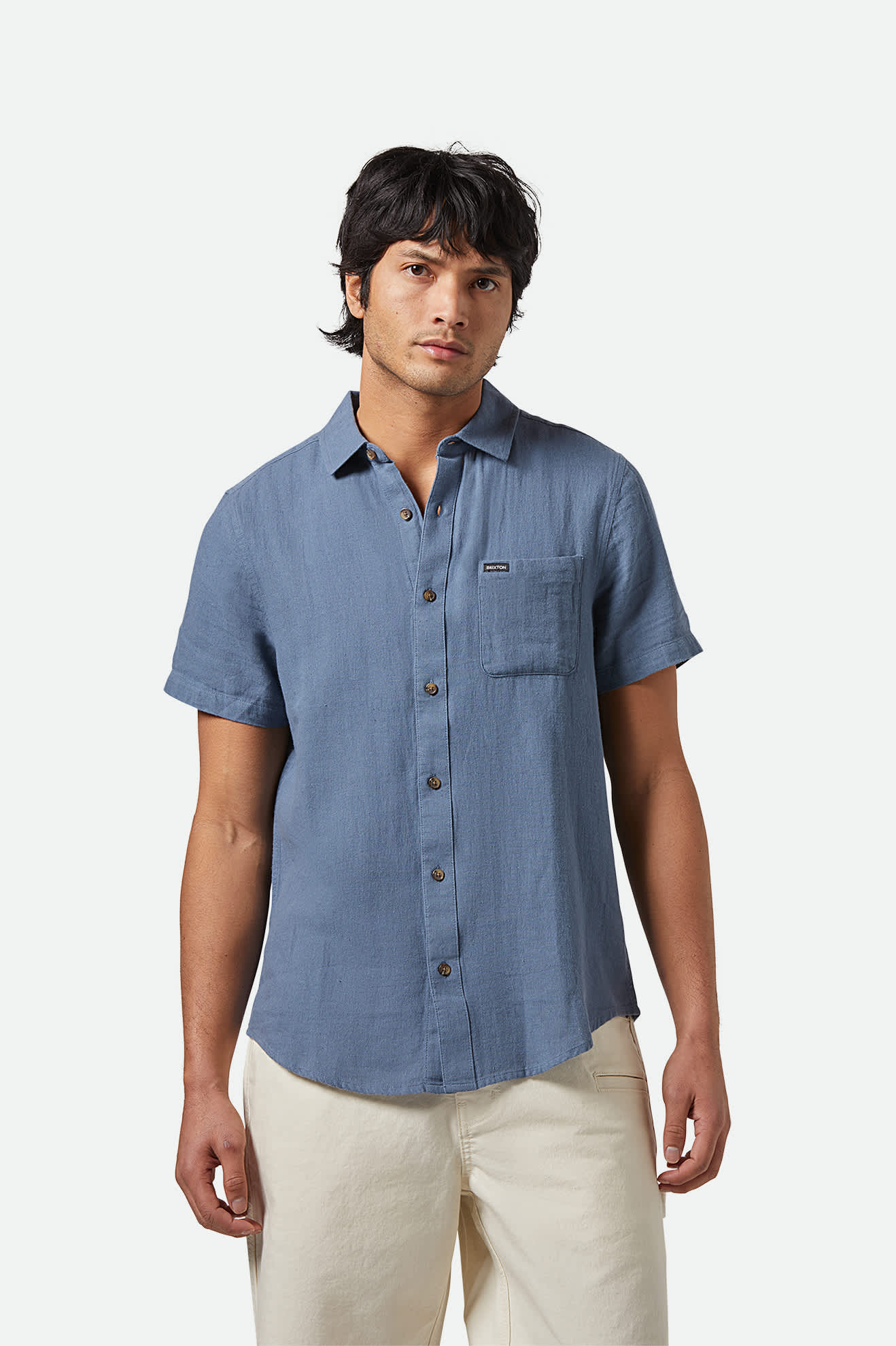 Men's Charter Organic Cotton Linen Blend S/S Shirt in the color Azure Blue - Men's Front View