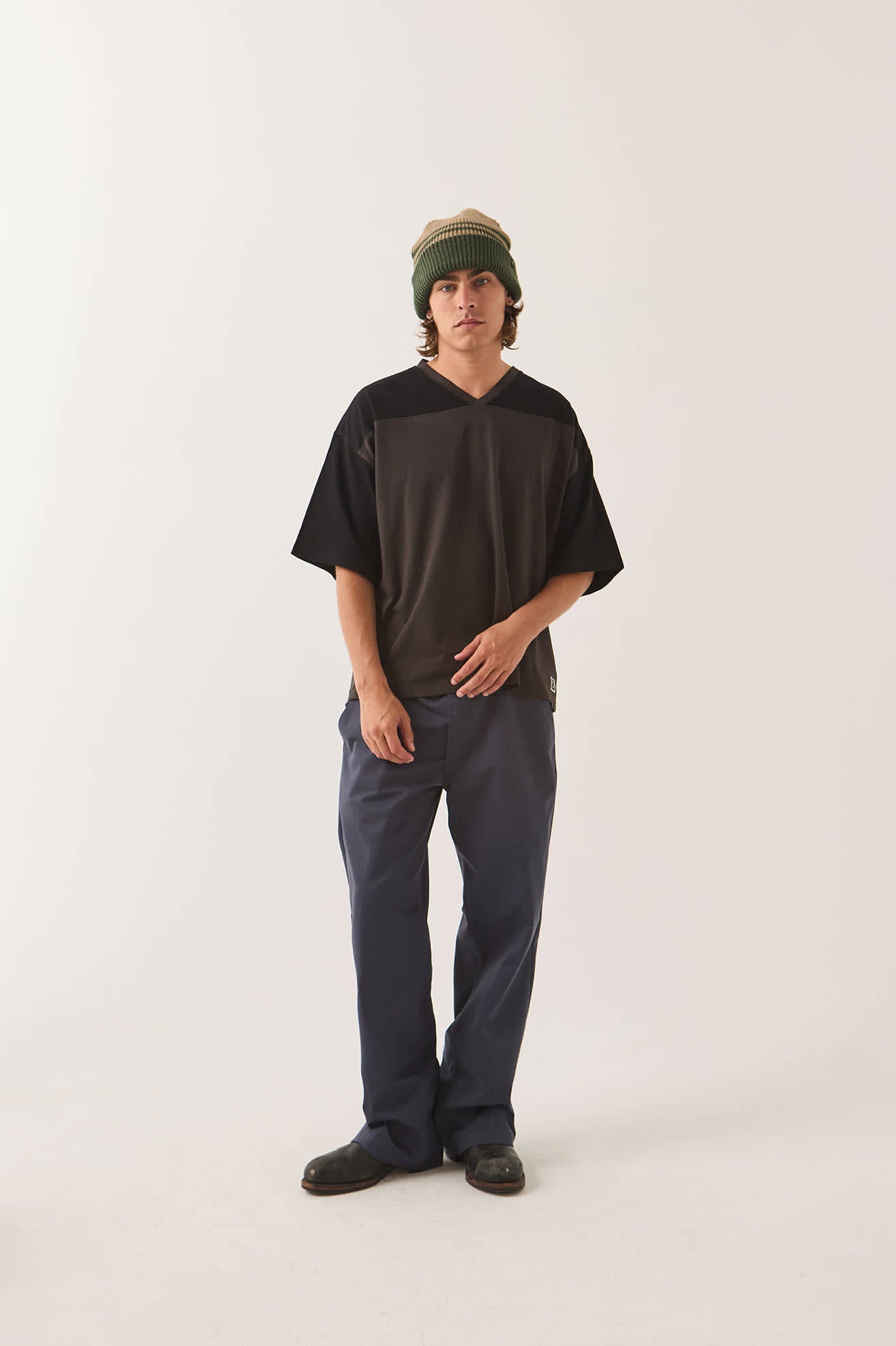 Men's Brixton Football T-Shirt in the color Black/Washed Black - Men's Front View