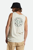Men's Fit, Back View | Crest Tank Top - Beige/Trekking Green/Black
