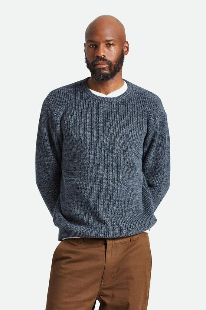 Men's Fit, Front View | Landmark Crew Sweater - Heather Blue
