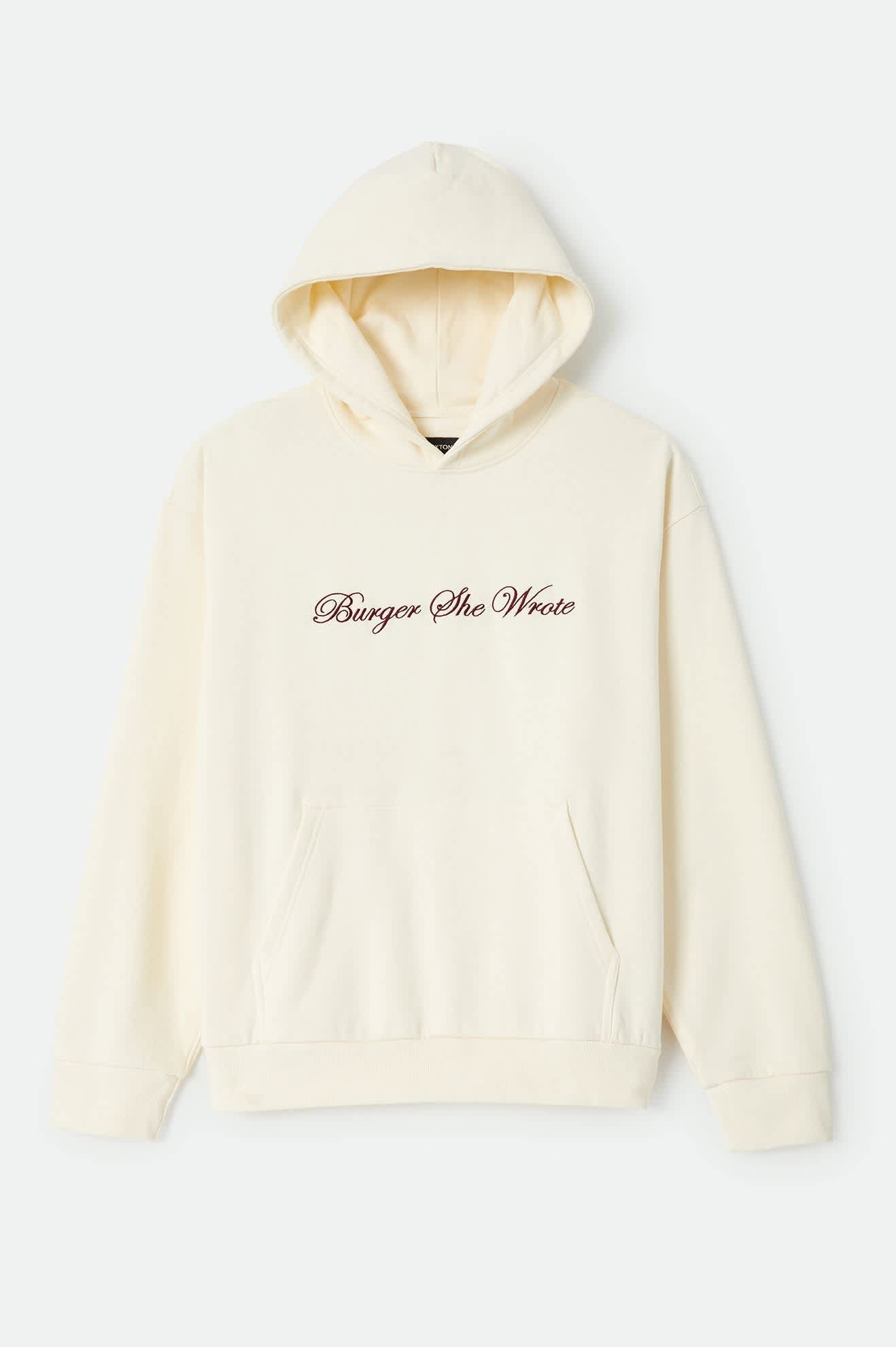 Men's Burger She Wrote Hood in the color Natural - Front Product Laydown Image
