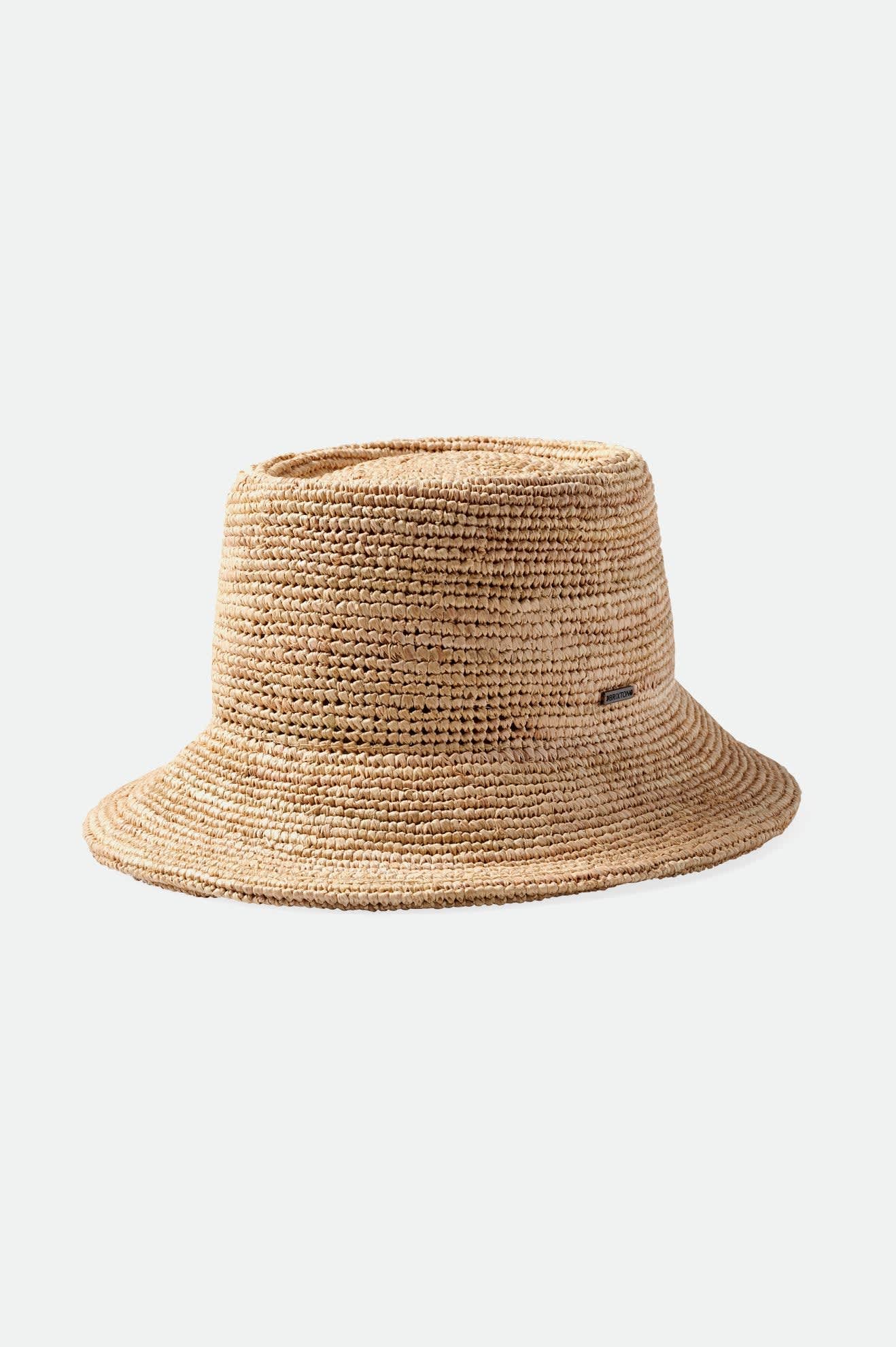 Women's Ellee Straw Bucket Hat in the color Tan - Front Product Laydown Image