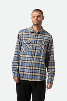 Men's Bowery L/S Flannel in the color Azure Blue/Washed Navy/Sand - Men's Front View