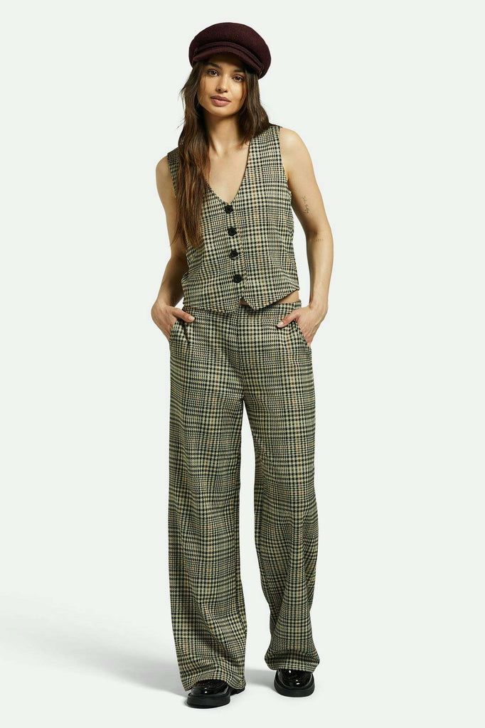 Brixton Women's Menswear Plaid Leisure Trouser Pant - Winter White/Black Plaid | Front fit