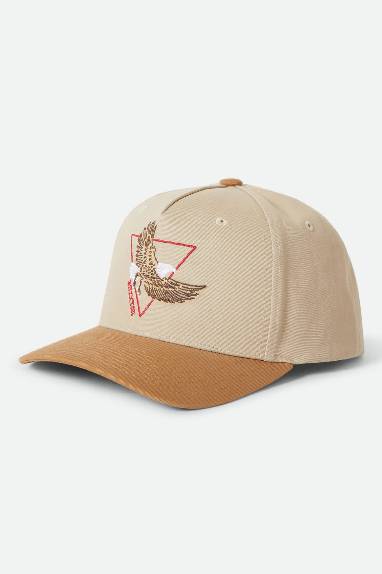 Unisex Opal Netplus Snapback in the color Sand/Dark Khaki - Front Product Laydown Image