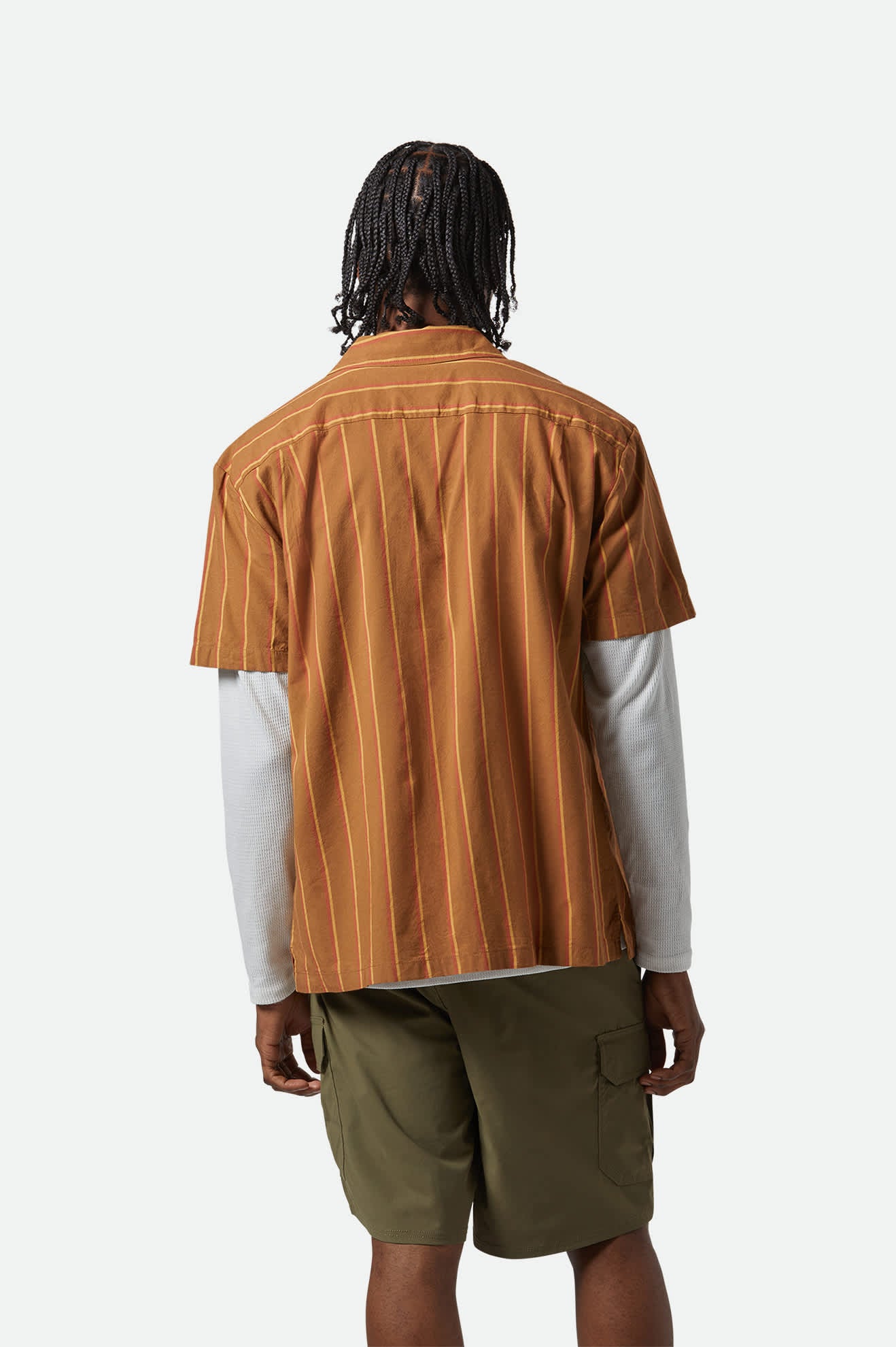 Men's CRU Stripe Relaxed S/S Shirt in the color Washed Copper/Burnt Red/Sunset - Men's Featured View
