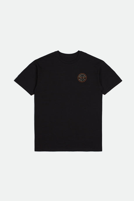 Brixton Men's Crest II S/S Standard Tee - Black/Persimmon Orange/Sand | Profile