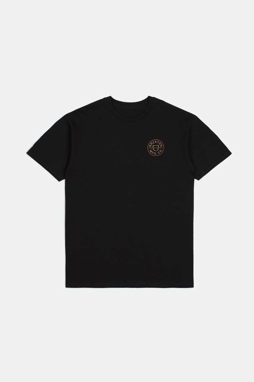 Brixton Men's Crest II S/S Standard T-Shirt - Black/Persimmon Orange/Sand | Profile