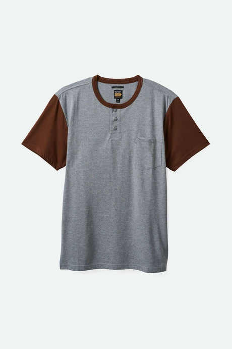 Brixton Men's 20th Anniversary Detroit Henley Pocket T-Shirt - Heather Grey/Pinecone Brown | Main