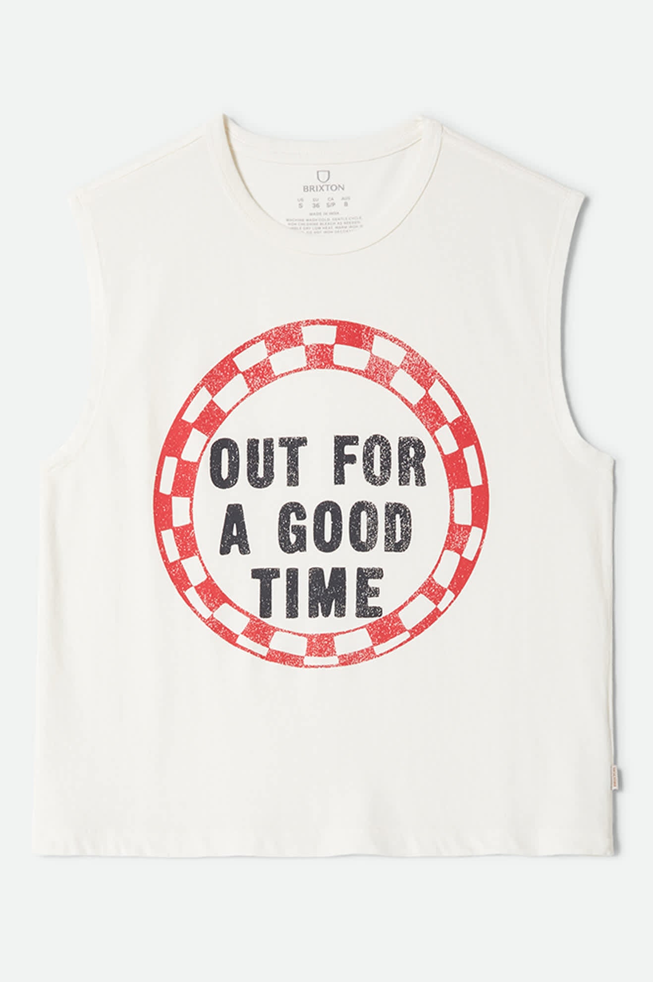 Women's Out For A Good Time Muscle Tank in the color Off White - Front Product Laydown Image