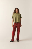 Women's Wish Me Luck Boxy Crop T-Shirt in the color Olive Surplus - Additional Fit image