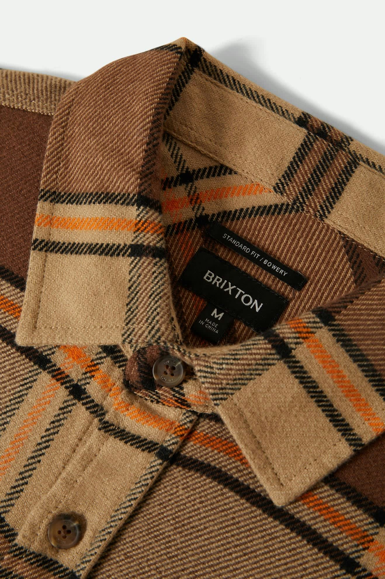 Men's Bowery L/S Flannel in the color Sand/Pinecone/Solar Orange - Additional Laydown image