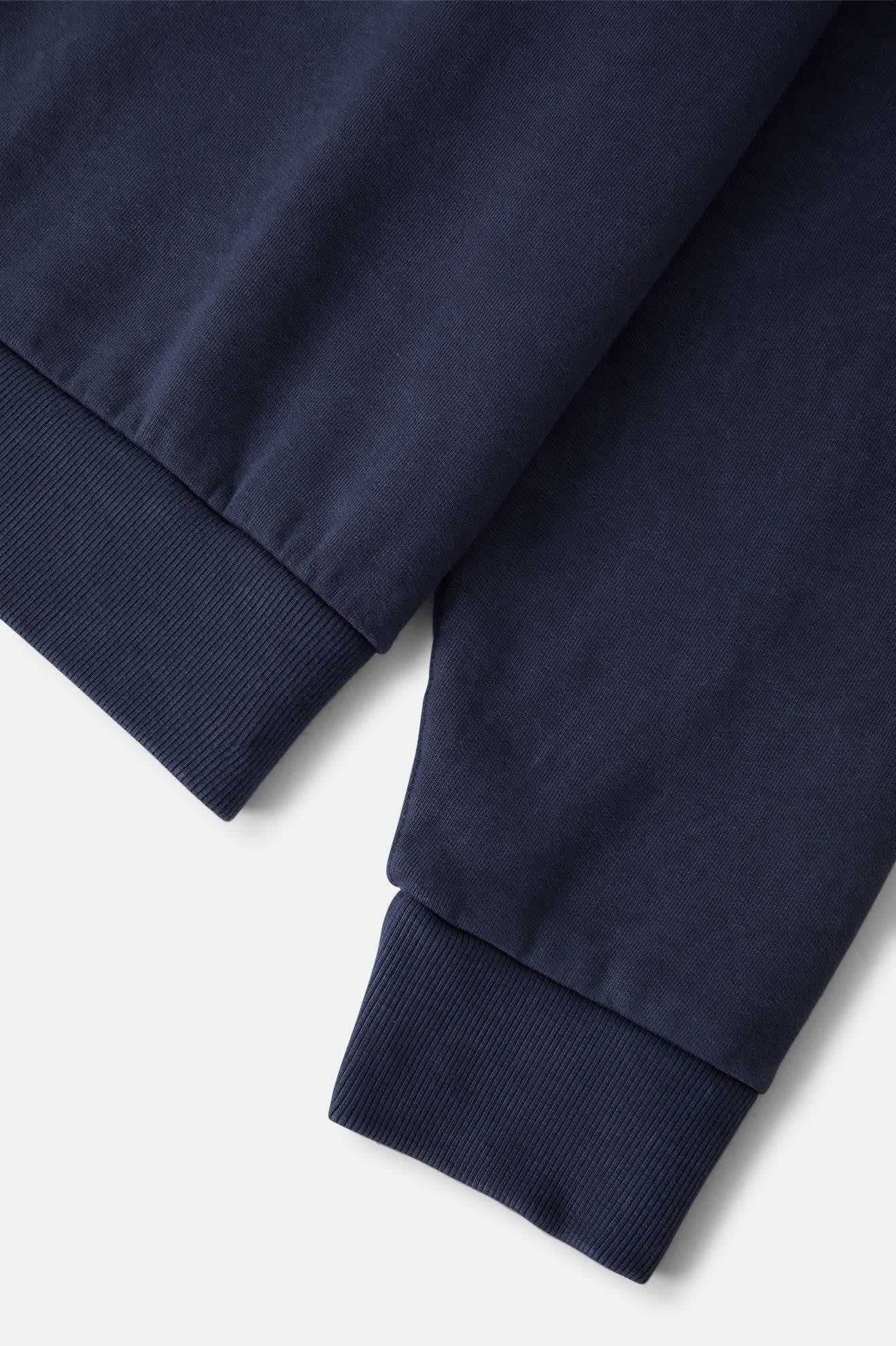 Men's Brixton Baseline Crew Fleece in the color Washed Navy Vintage Wash - Additional Laydown image