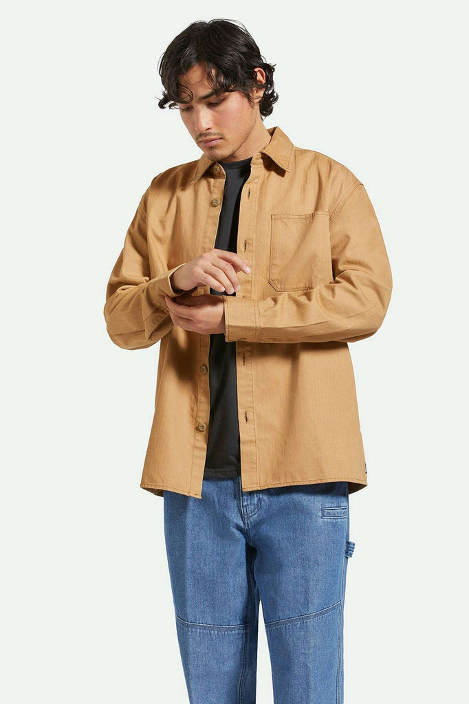 Men's Side Fit | Selden L/S Overshirt - Tobacco Brown Worn Wash