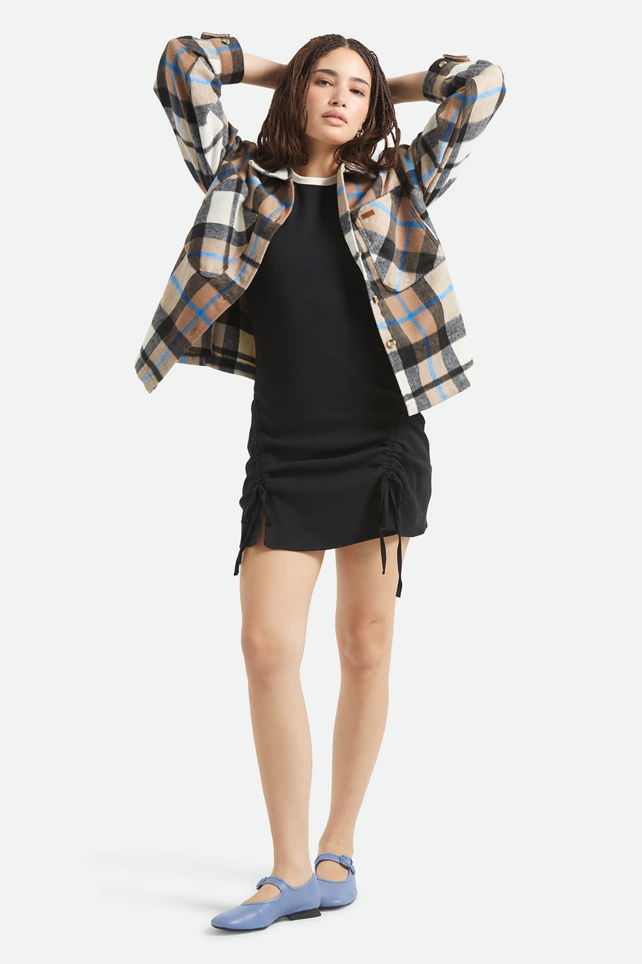 Women's Bowery Women's Soft Brushed Flannel in the color Washed Black/Sand - Additional Fit image
