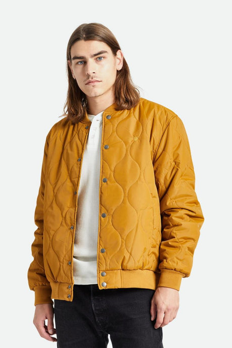 Men's Fit, Front View | Dillinger Quilted Bomber Jacket - Golden Brown