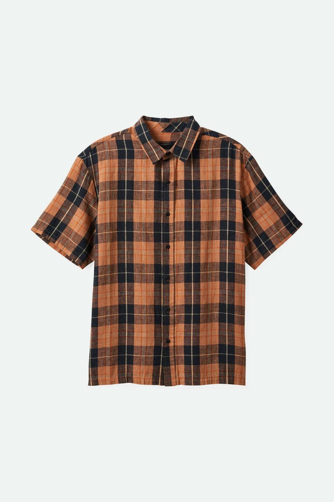 Brixton Men's Cru Linen Blend Relaxed S/S Woven Shirt - Black/Rust Orange | Main