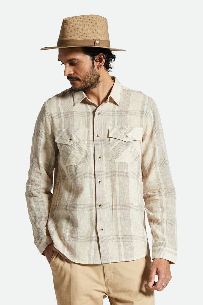 Men's Fit, Front View | Memphis Linen Blend L/S Shirt - Whitecap/Cinder Grey