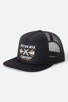 Unisex Danton Netplus Trucker Hat in the color Black/Black - Front Product Laydown Image