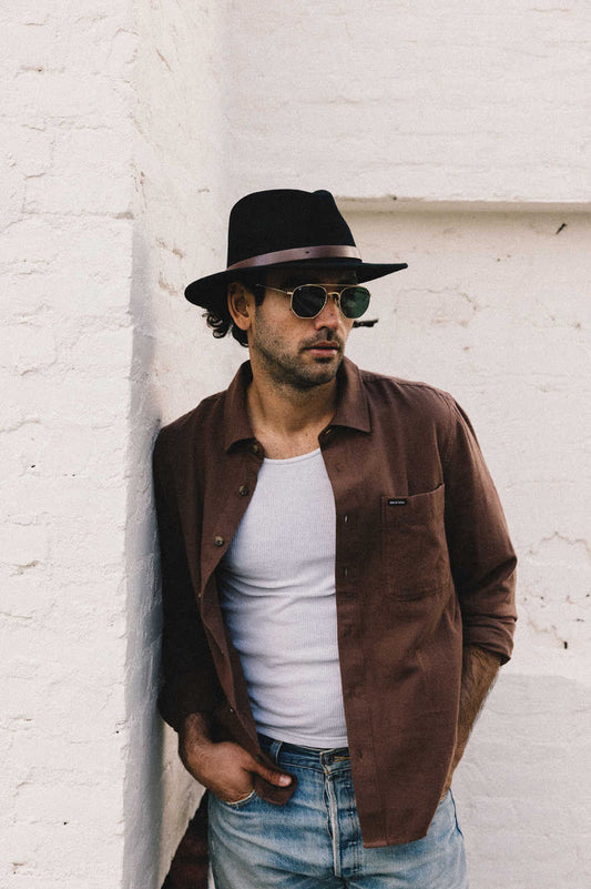 brixton messer tobacco Fedora Hat cut crown Brixton Messer Straw Fedora -