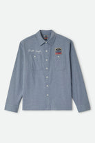 Men's Ford Service Dept Workshirt in the color Blue Chambray - Front Product Laydown Image